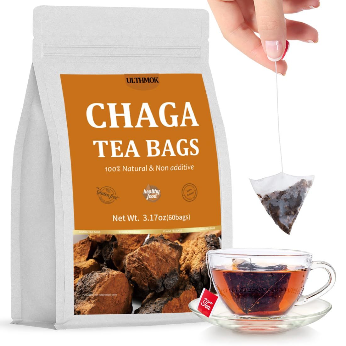 Premium 60 Chaga Tea Bags,100% Pure Siberian Wild Harvest Chaga Mushroom,No Additives,Caffeine Free.-Ultra Herb Tea