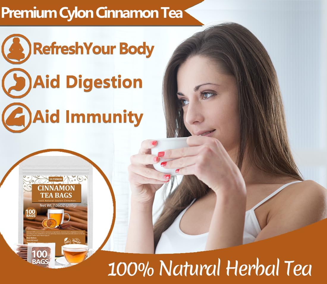 Premium 100 Ceylon Cinnamon Tea Bags, Made with 100% Ceylon Cinnamon Sticks, No Additives & Caffeine Free.-Ultra Herb Tea