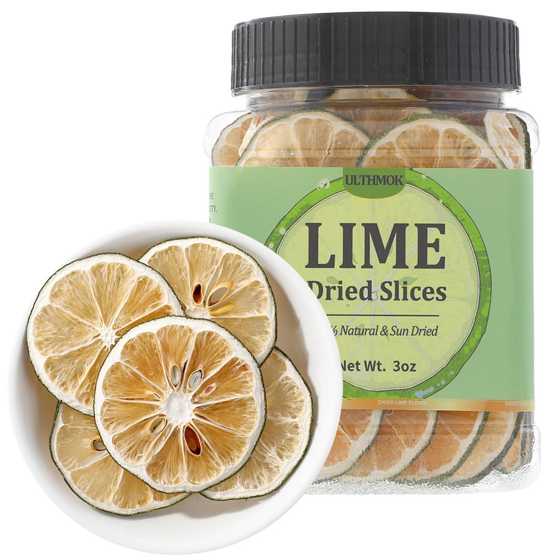 Premium Dried Lime Slices 3 Oz/85g,100% Natural Dehydrated Limes Lemon Slices for Cake Decoration & Cocktail Garnish,No Additives & No Sugar Added.-Ultra Herb Tea