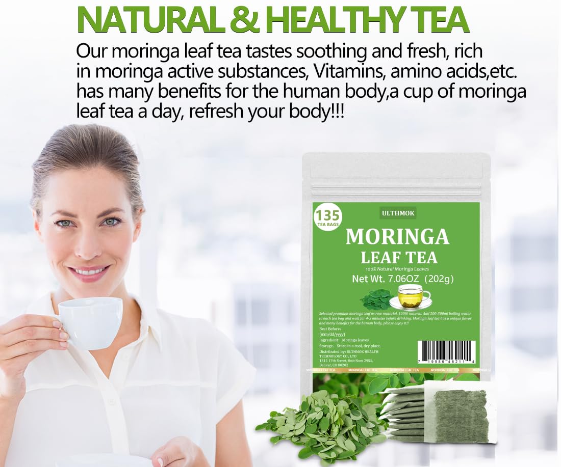 Premium Moringa Tea,135 Tea Bags/7.15OZ,100% Pure Moringa Leaves,Natural & No Additives.-Ultra Herb Tea