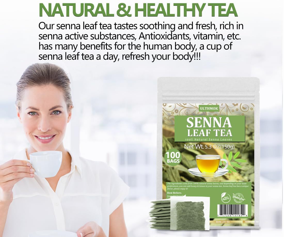 Premium 100 Senna Tea Bags, Made with 100% Natural Senna Leaves, No Additives & Caffeine Free.-Ultra Herb Tea