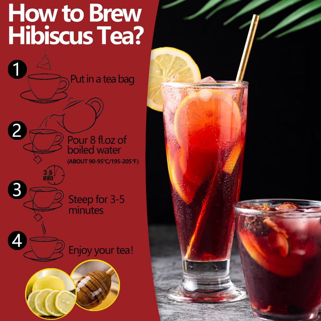 Premium Hibiscus Tea Bags,100 Tea Bags/7.06 Oz,100% Pure Dried Hibiscus Flower,Natural & No Additives,Caffeine Free.-Ultra Herb Tea