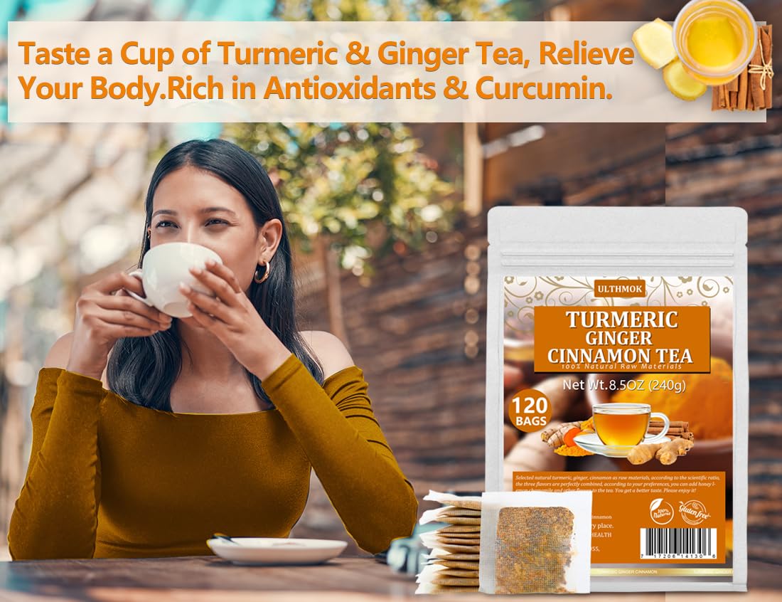 120 Premium Turmeric, Ginger, Cinnamon Blend Tea Bags, 100% Natural & No Additives & Caffeine Free.-Ultra Herb Tea