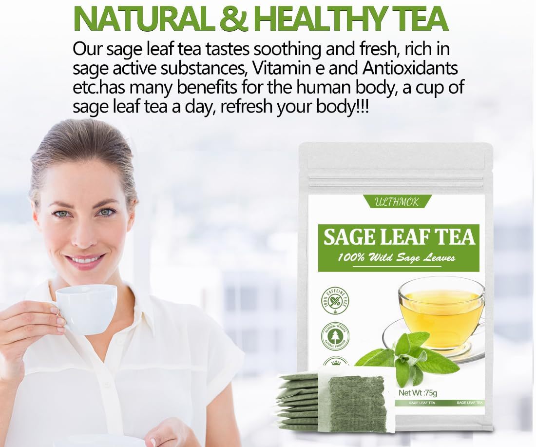 Premium 50 Sage Tea Bags, Made with 100% Natural Sage Leaves, No Additives & Caffeine Free.-Ultra Herb Tea
