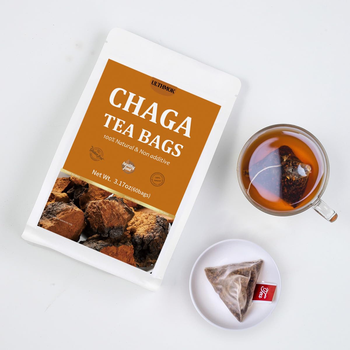 Premium 60 Chaga Tea Bags,100% Pure Siberian Wild Harvest Chaga