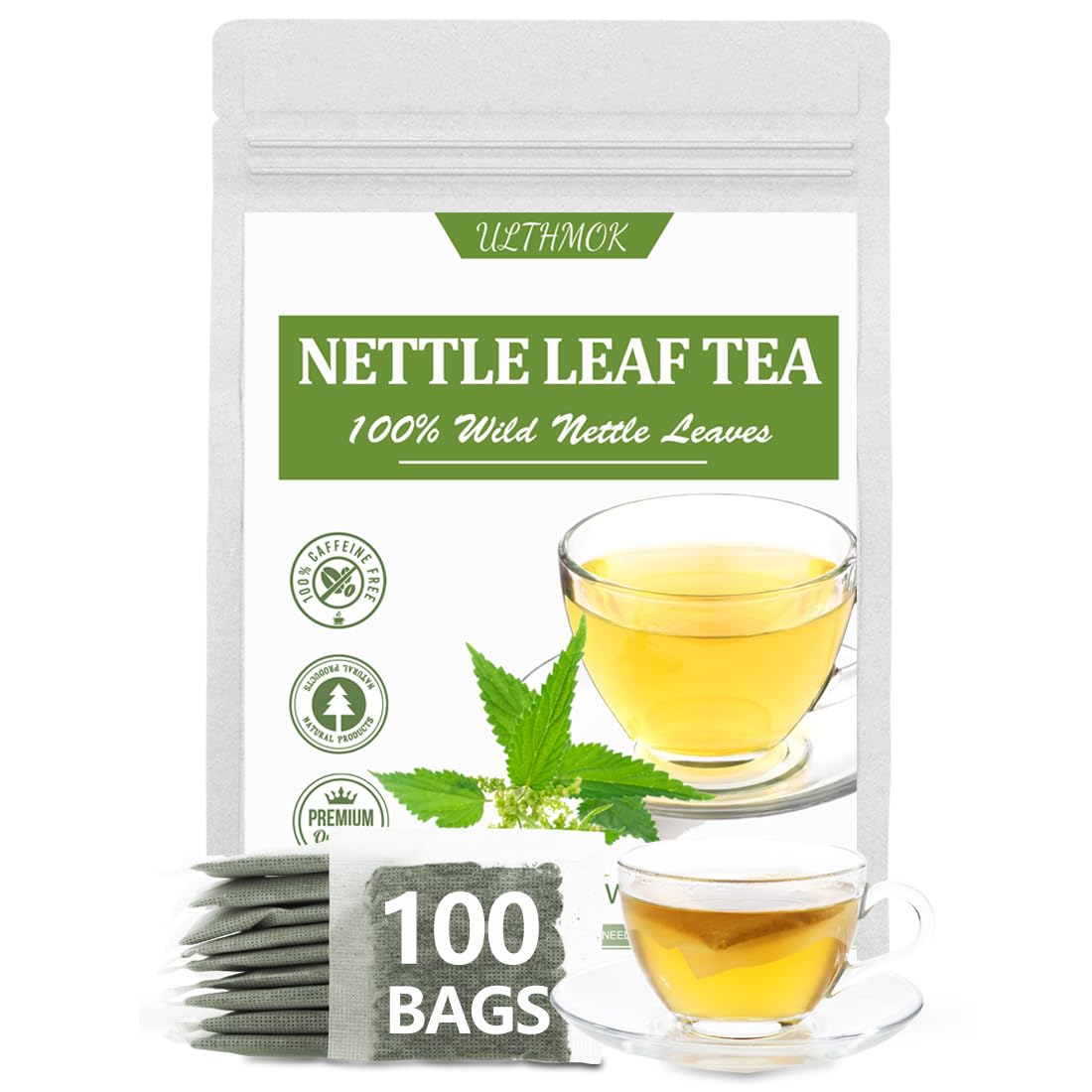 Premium 100 Stinging Nettle Leaf Tea Bags, Made with 100% Wild Nettle Leaves，No Additive & Caffeine Free.-Ultra Herb Tea
