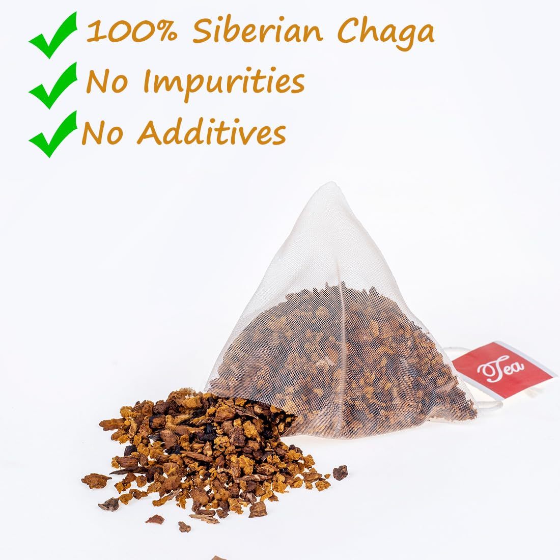 Premium 60 Chaga Tea Bags,100% Pure Siberian Wild Harvest Chaga Mushroom,No Additives,Caffeine Free.-Ultra Herb Tea