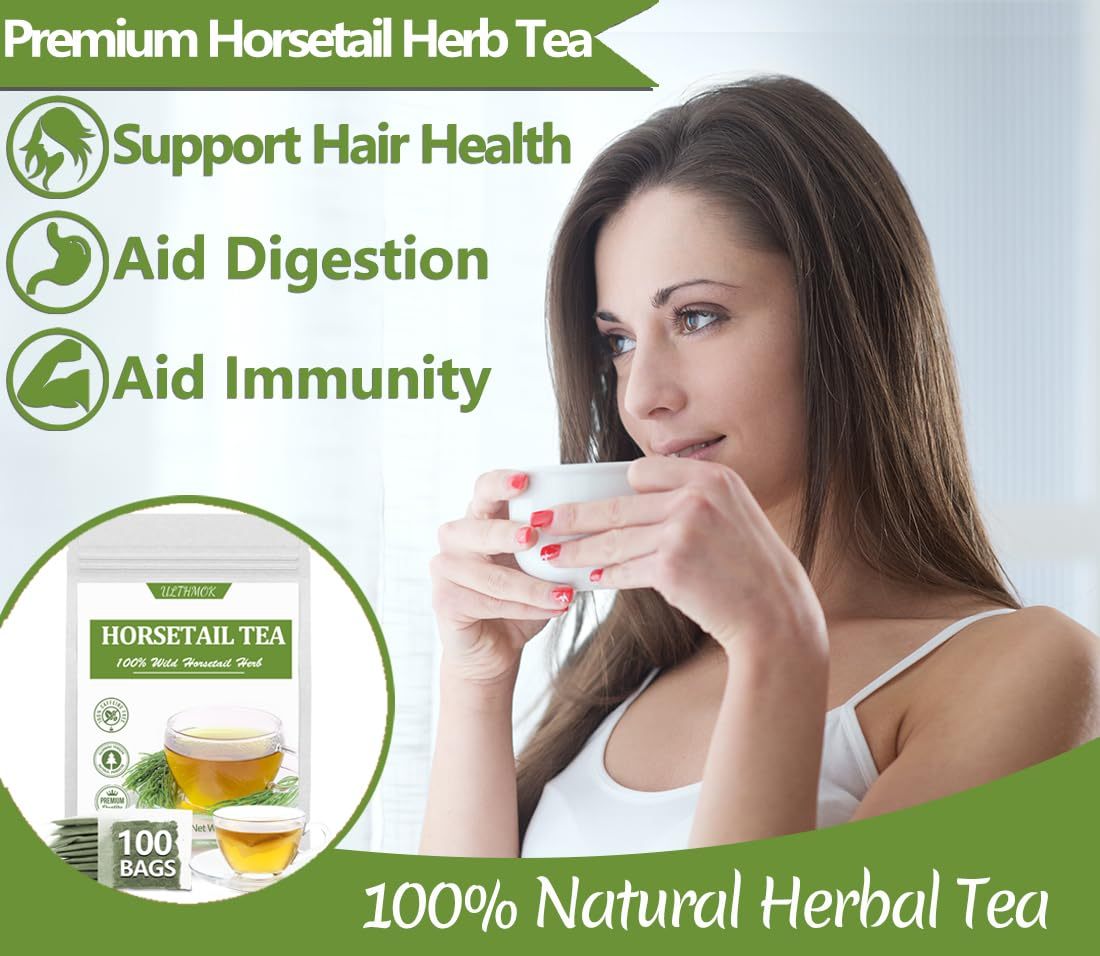 Premium 100 Horsetail Tea Bags, Made with 100% Wild Natural Horse Tail Herb, For Hair & Nail, No Additives & Caffeine Free-Cola De Caballo Hierba. -Ultra Herb Tea
