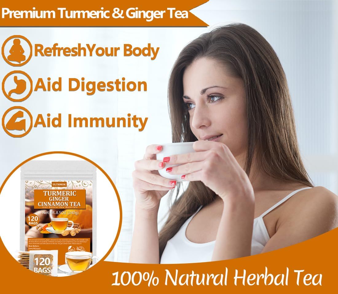 120 Premium Turmeric, Ginger, Cinnamon Blend Tea Bags, 100% Natural & No Additives & Caffeine Free.-Ultra Herb Tea