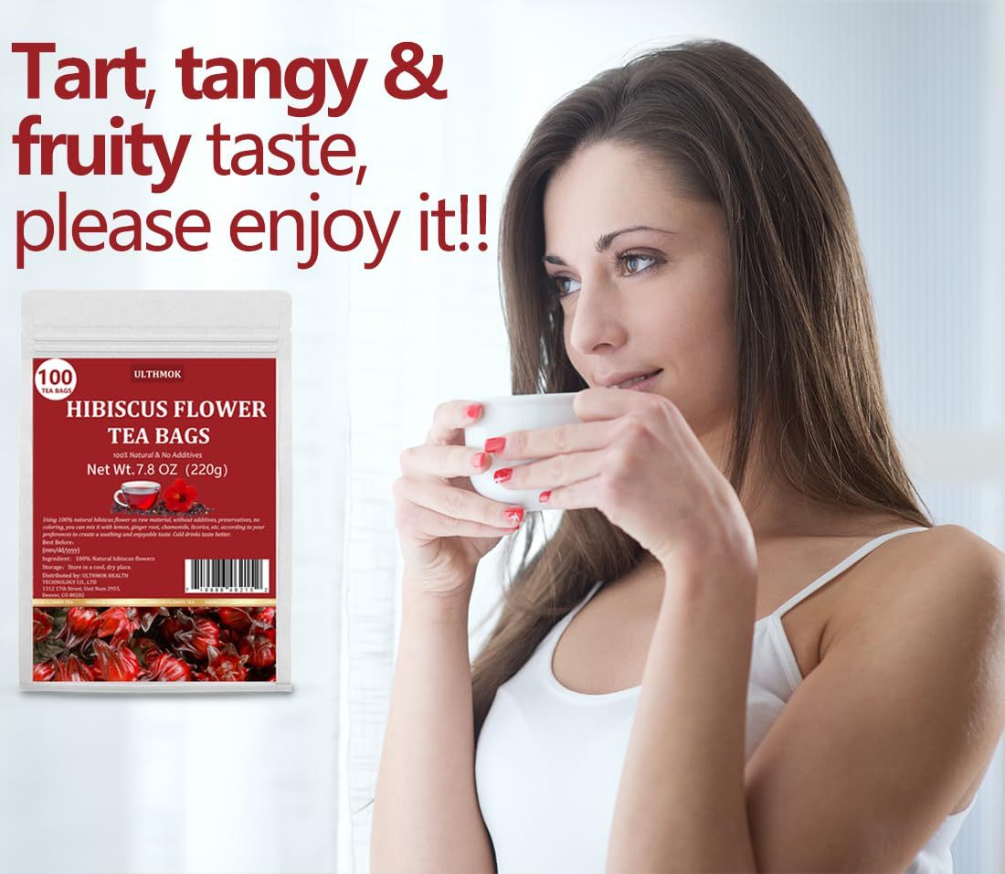 Premium Hibiscus Tea Bags,100 Tea Bags/7.06 Oz,100% Pure Dried Hibiscus Flower,Natural & No Additives,Caffeine Free.-Ultra Herb Tea
