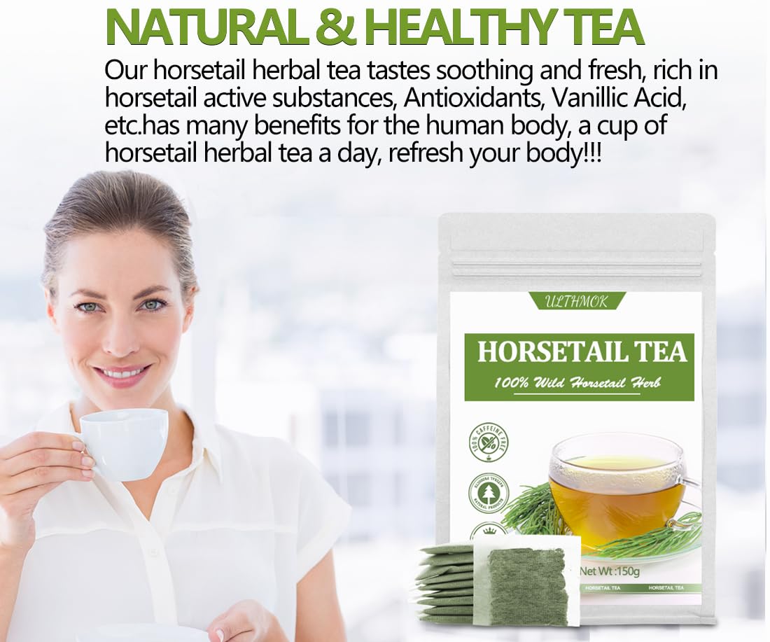Premium 100 Horsetail Tea Bags, Made with 100% Wild Natural Horse Tail Herb, For Hair & Nail, No Additives & Caffeine Free-Cola De Caballo Hierba. -Ultra Herb Tea