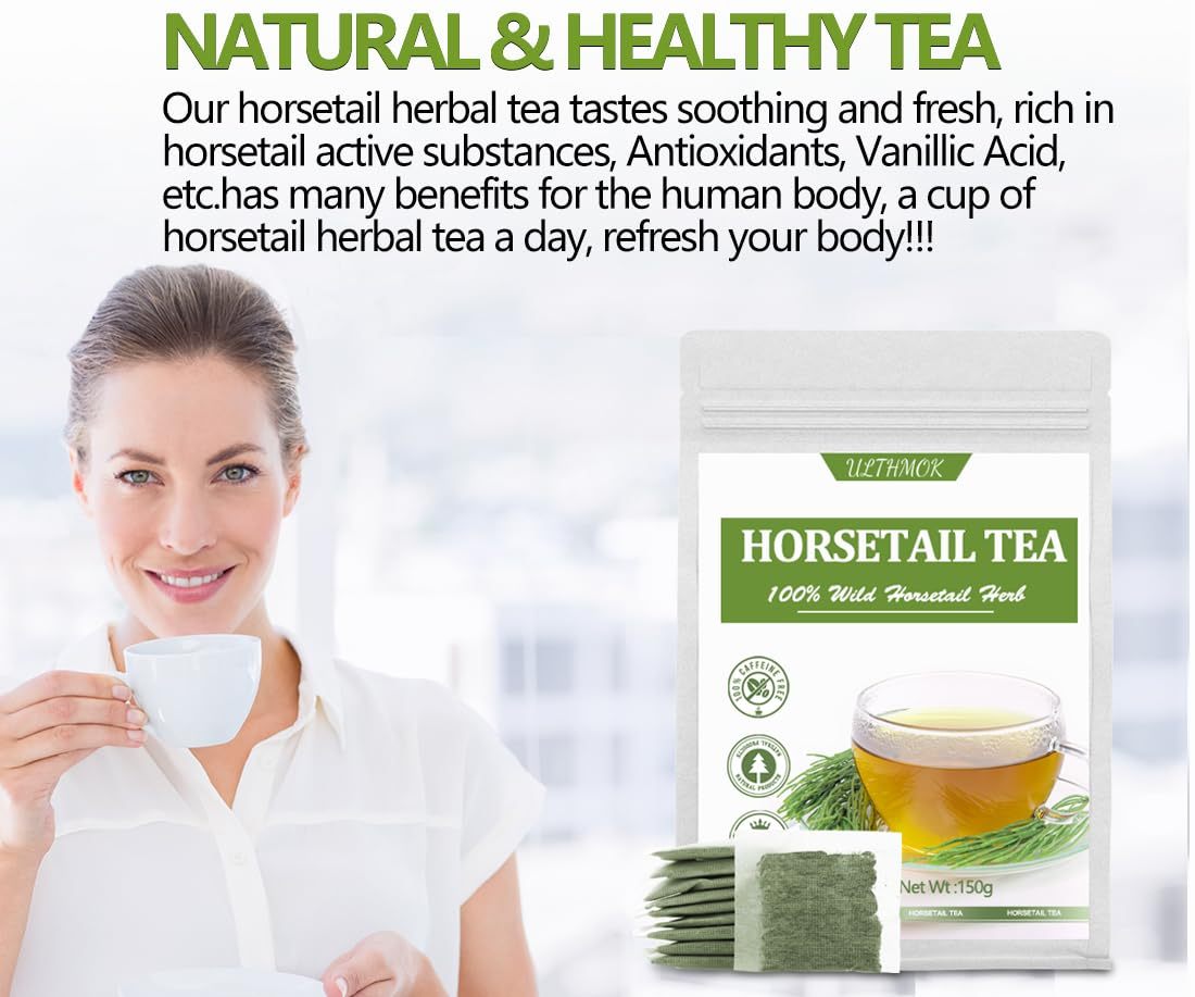 Premium 100 Horsetail Tea Bags, Made with 100% Wild Natural Horse Tail Herb, For Hair & Nail, No Additives & Caffeine Free-Cola De Caballo Hierba. -Ultra Herb Tea