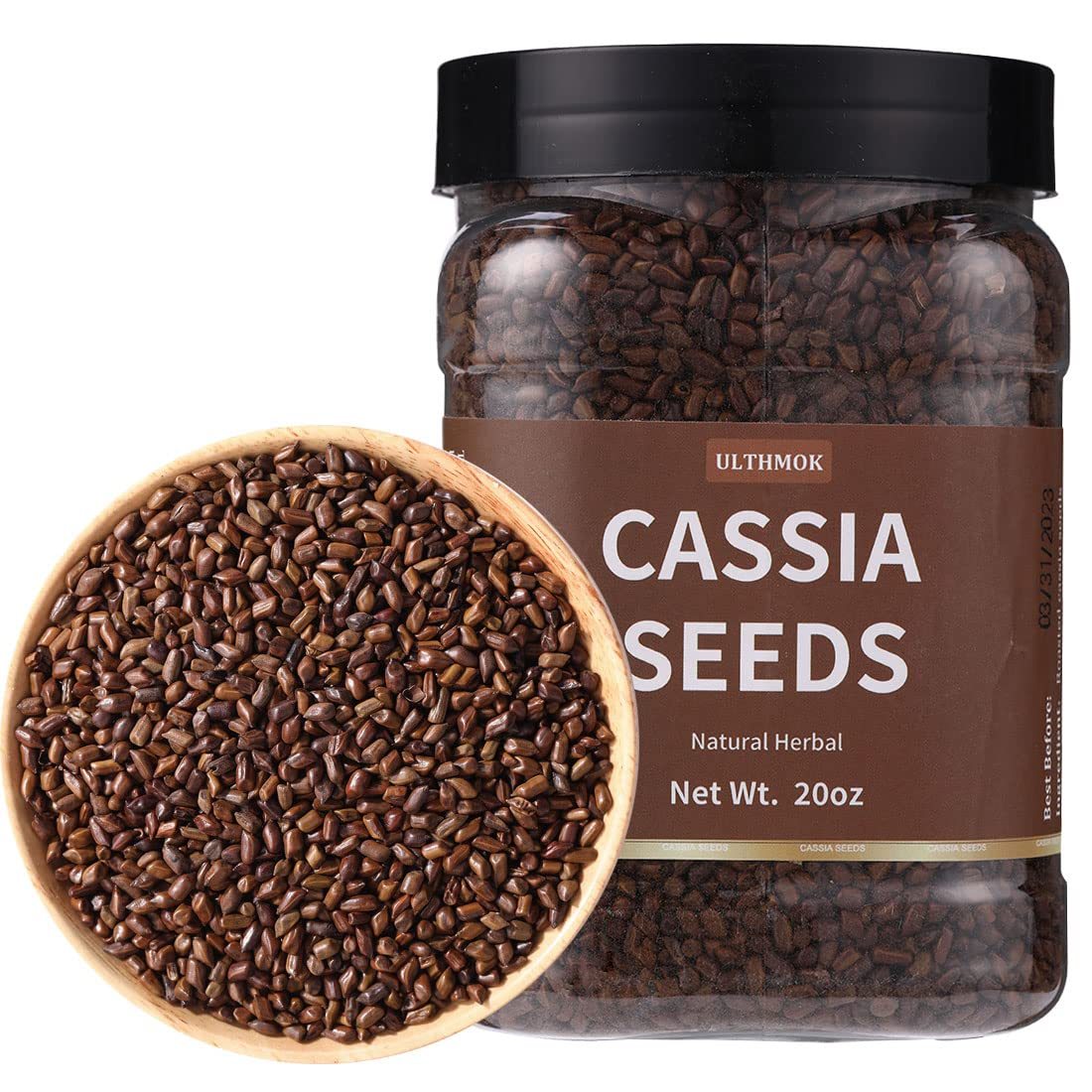 Top Grade Natural Cassia Seed Tea,Jar 20 Oz/ 568g .Chinese Herbal Tea/Jue Ming Zi ,Cooked Cassia Seeds,No Additives,Sugar Free.-Ultra Herb Tea