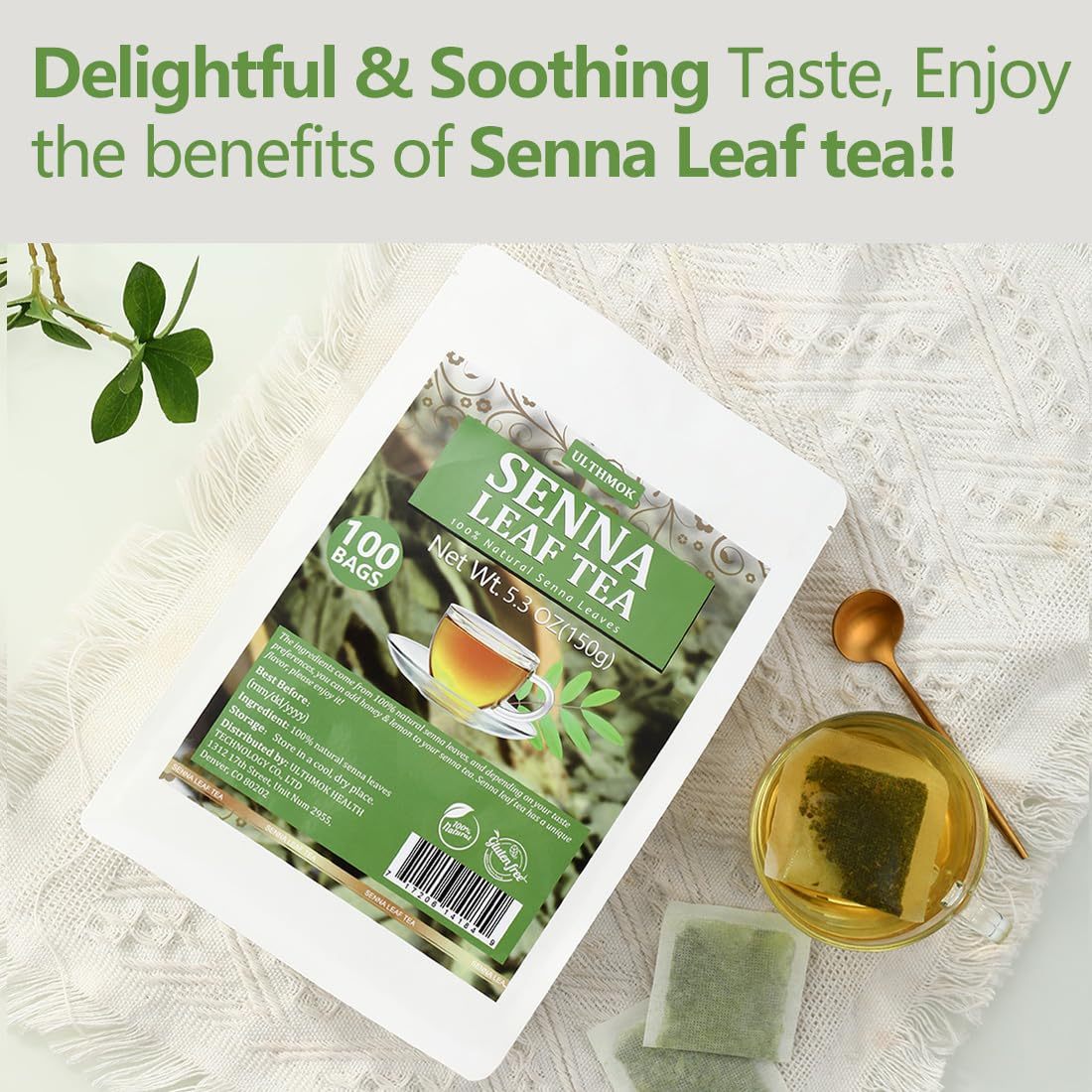 Premium 100 Senna Tea Bags, Made with 100% Natural Senna Leaves, No Additives & Caffeine Free.-Ultra Herb Tea