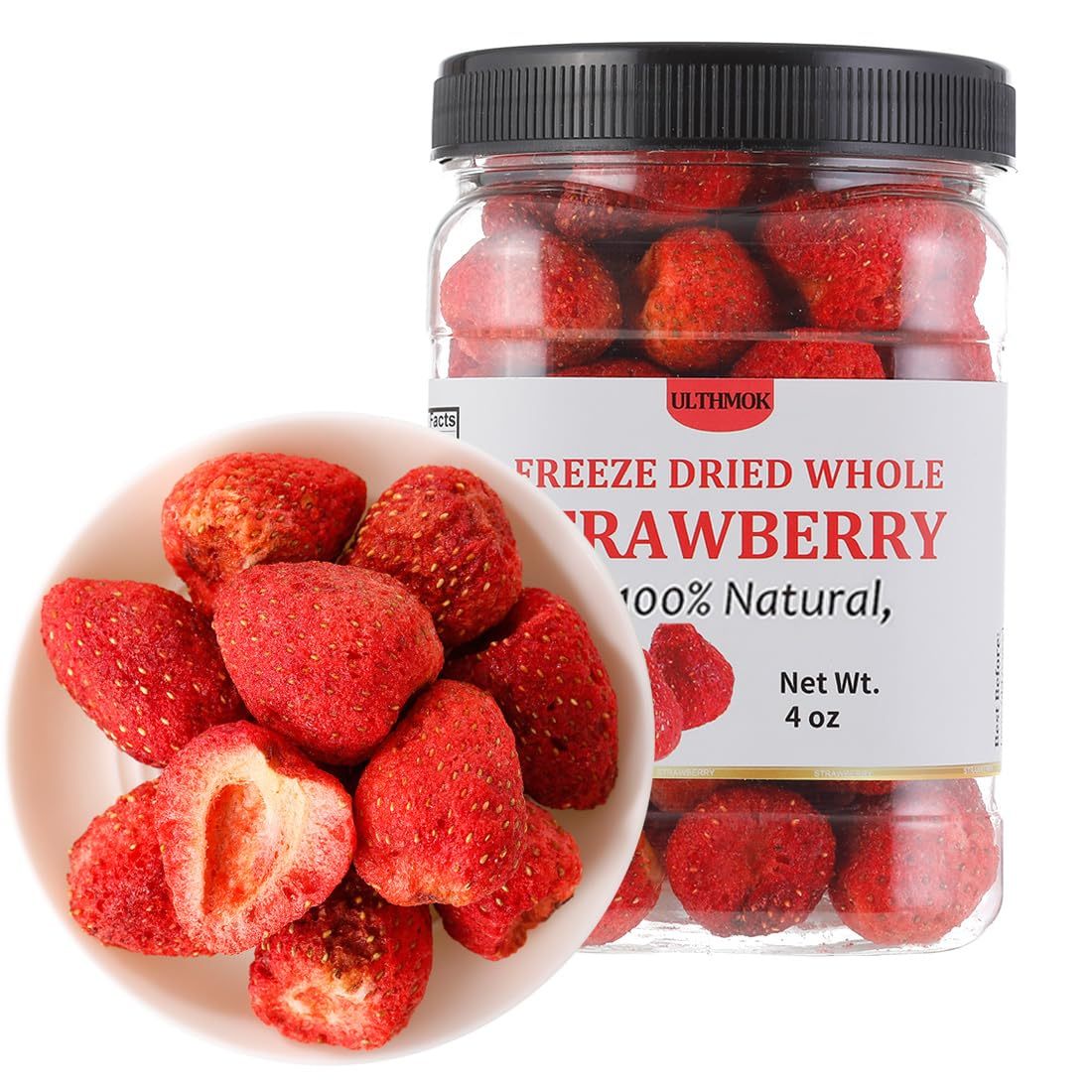 Premium Freeze Dried Strawberries 4 Oz/114g,Whole Big Frozen Dried strawberry,100% Natural,No Additives .-Ultra Herb Tea