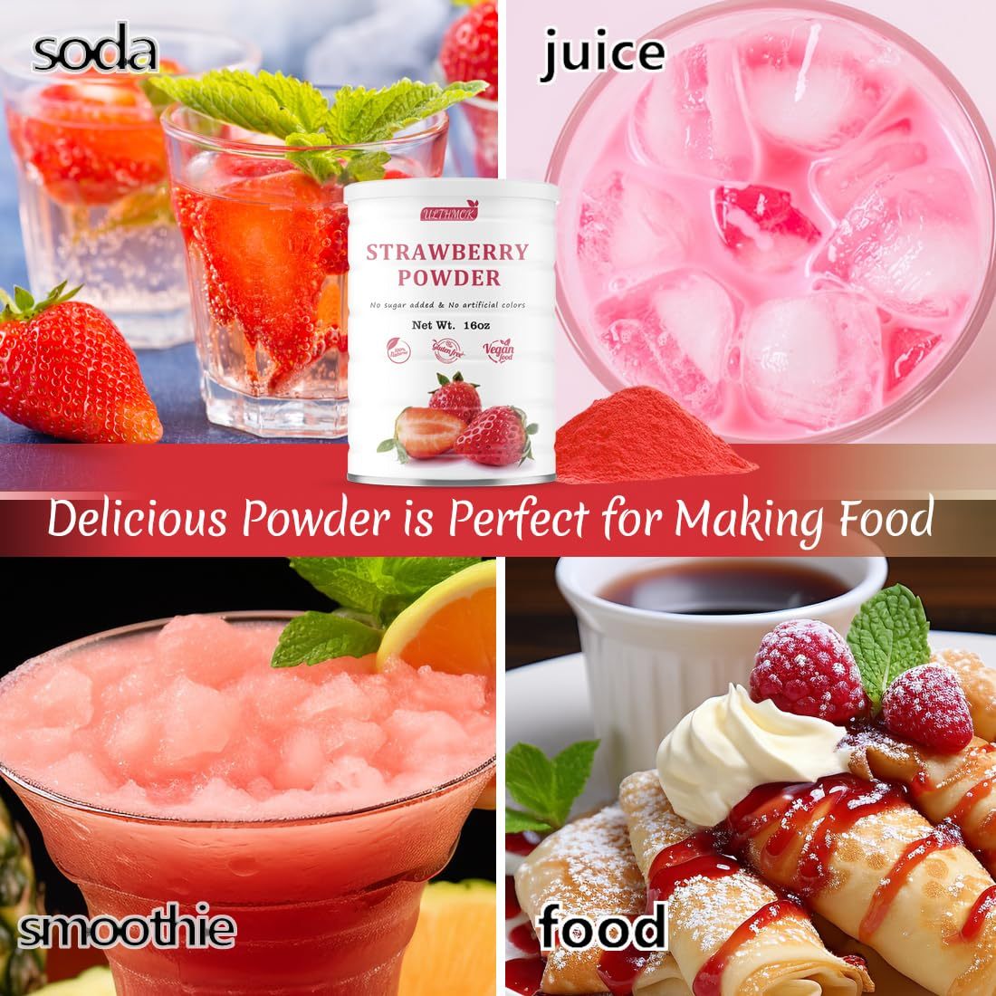 Premium Freeze Dried Strawberry Powder 1LB /453g, 1 Ingredient,No Sugar Added,100% Natural Strawberry Powder for Baking,No Additives.-Ultra Herb Tea