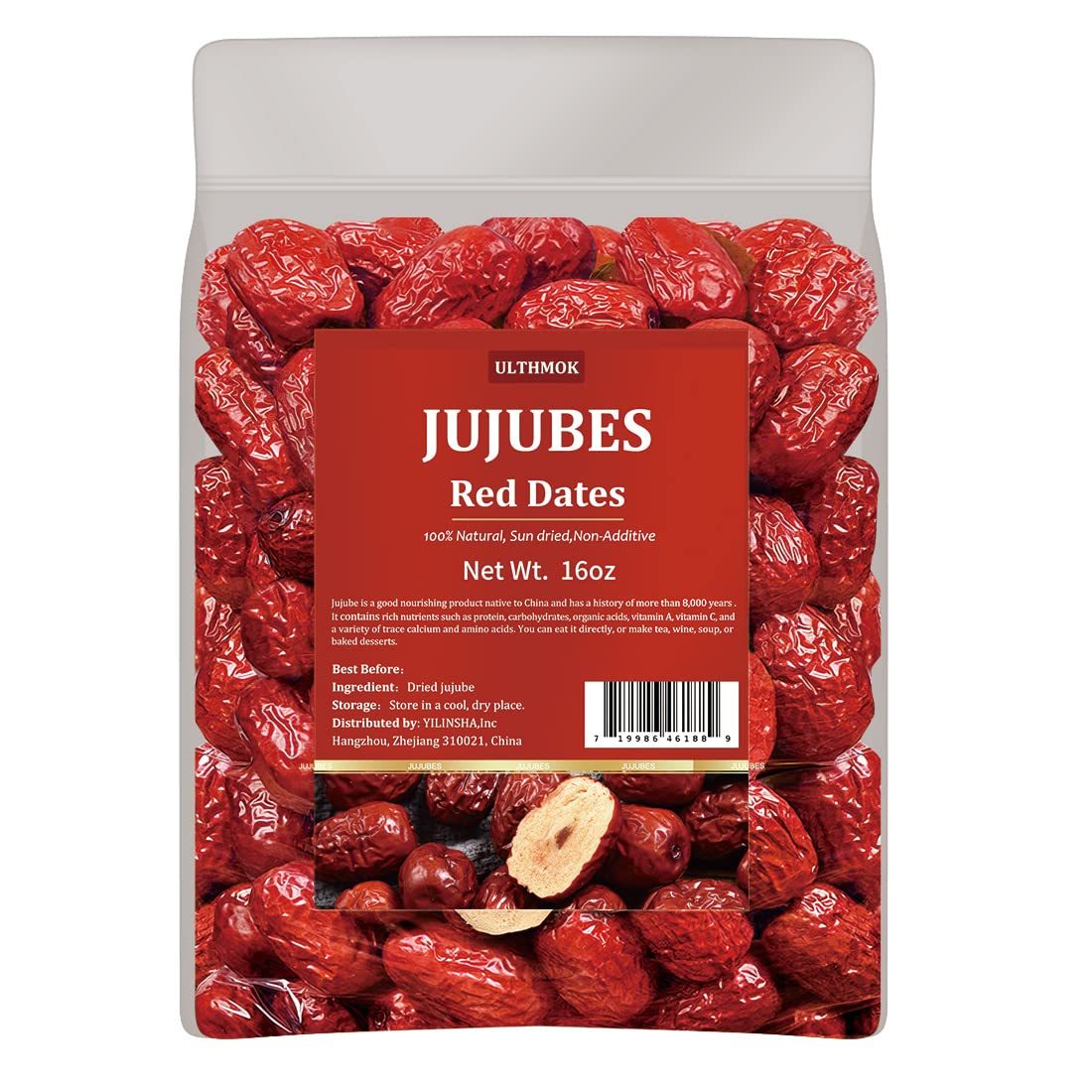 Premium Jujube Red Dates 1LB/453g,Selected Dried Fruit,Big & Delicious,100% Natural -Ultra Herb Tea
