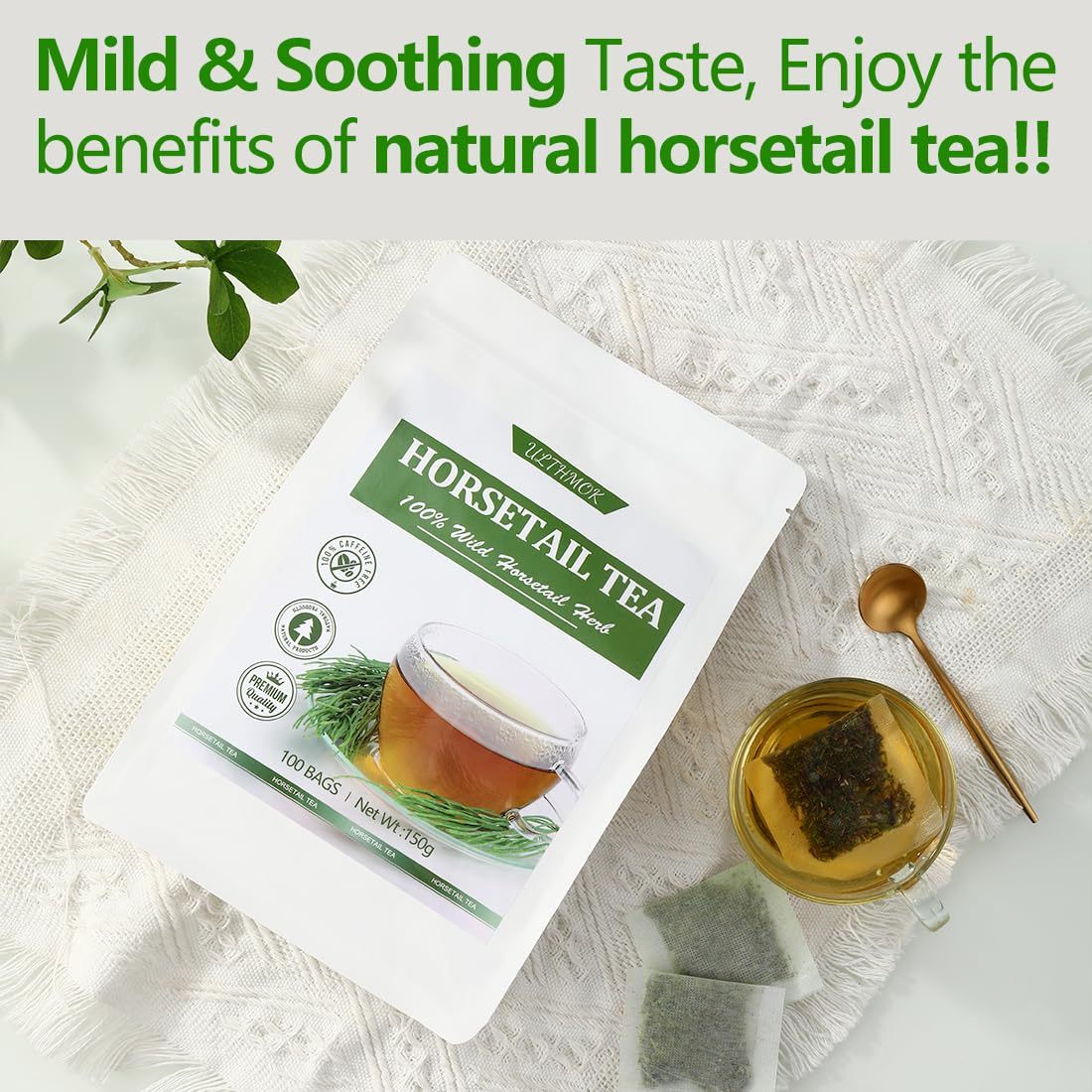 Premium 100 Horsetail Tea Bags, Made with 100% Wild Natural Horse Tail Herb, For Hair & Nail, No Additives & Caffeine Free-Cola De Caballo Hierba. -Ultra Herb Tea