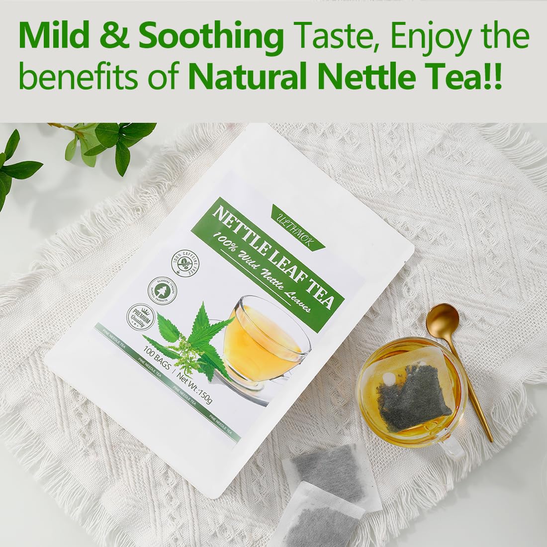 Premium 100 Stinging Nettle Leaf Tea Bags, Made with 100% Wild Nettle Leaves，No Additive & Caffeine Free.-Ultra Herb Tea