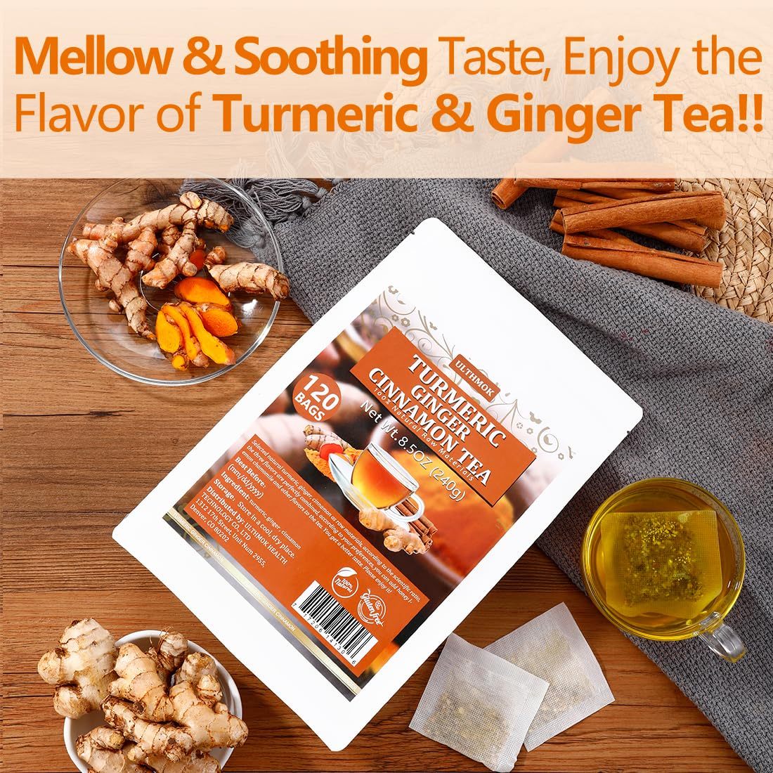 120 Premium Turmeric, Ginger, Cinnamon Blend Tea Bags, 100% Natural & No Additives & Caffeine Free.-Ultra Herb Tea
