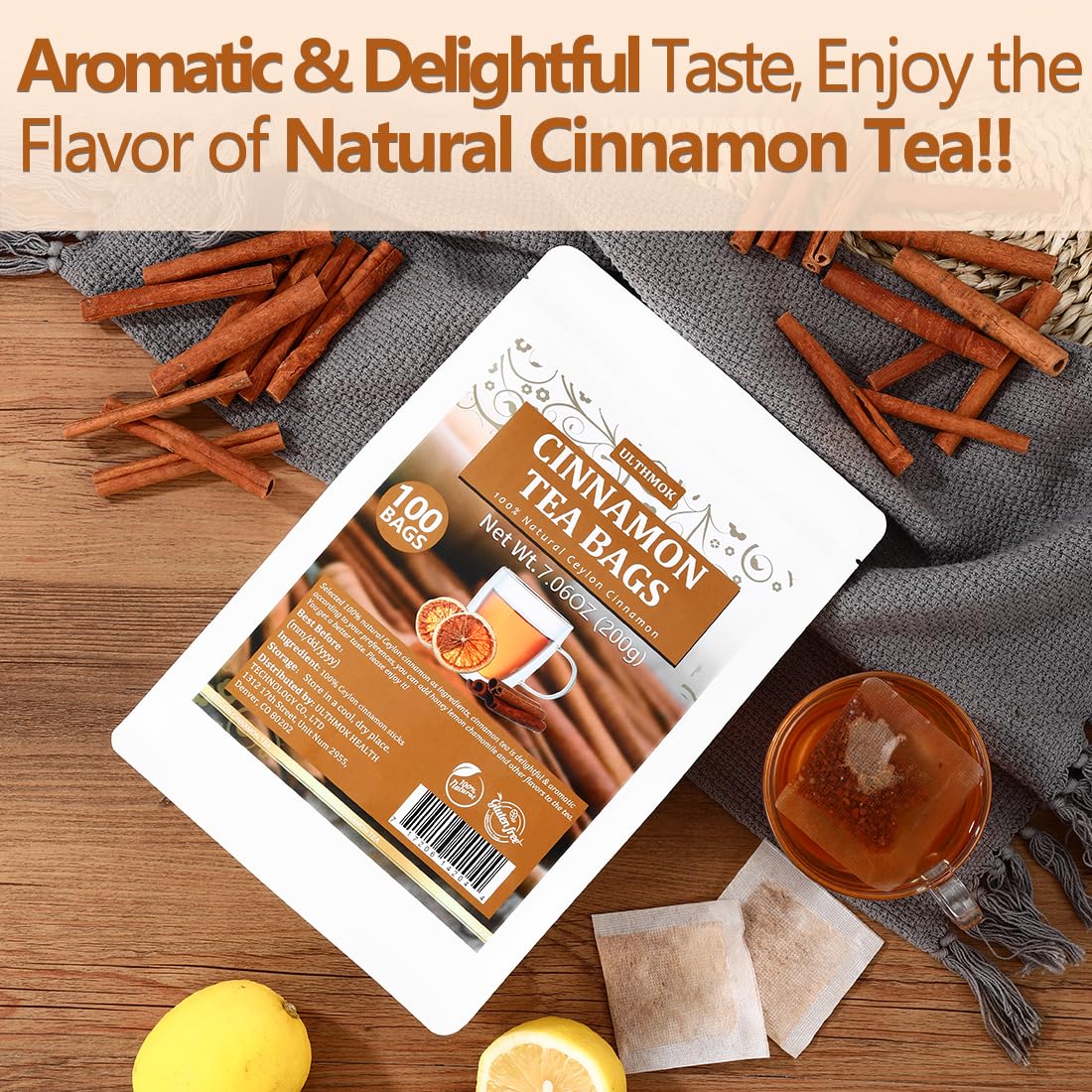 Premium 100 Ceylon Cinnamon Tea Bags, Made with 100% Ceylon Cinnamon Sticks, No Additives & Caffeine Free.-Ultra Herb Tea