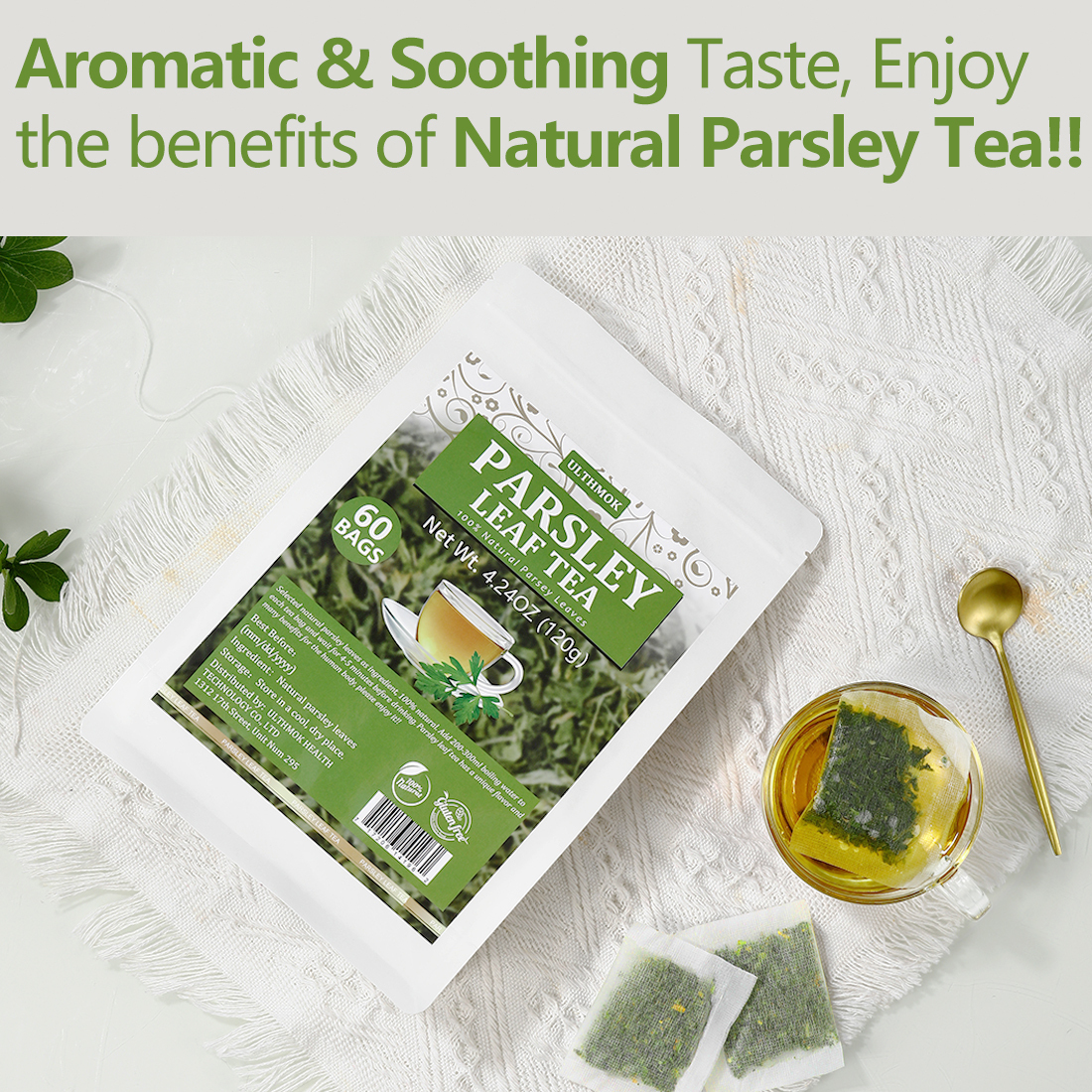 Premium 60 Parsley Tea Bags, Made with 100% Natural Parsley Leaves, Caffeine Free & No Additives.