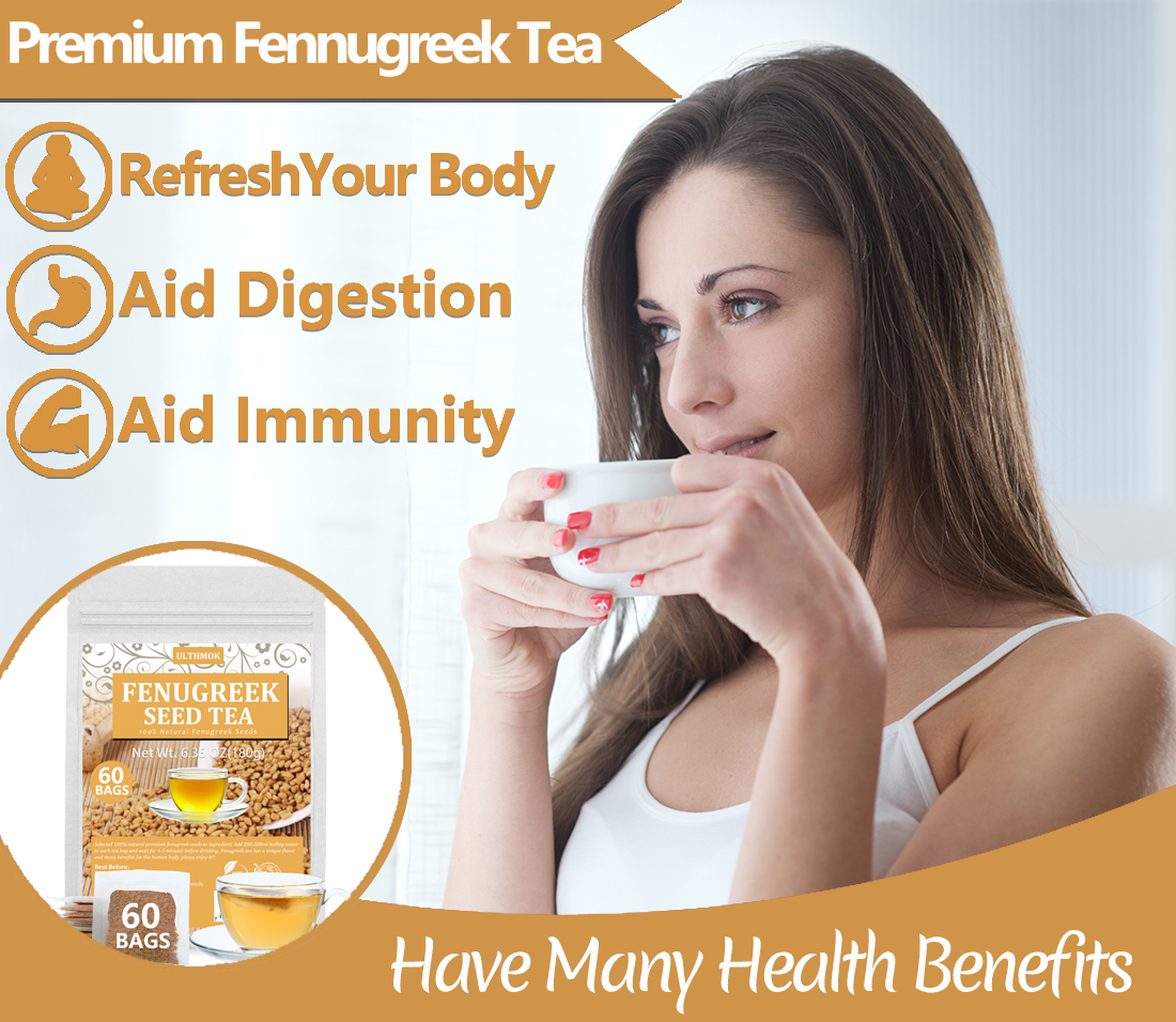 Premium 60 Fenugreek Tea Bags, Made with 100% Natural Fenugreek Methi Fenogreco Seeds, No Additives & Caffeine Free.