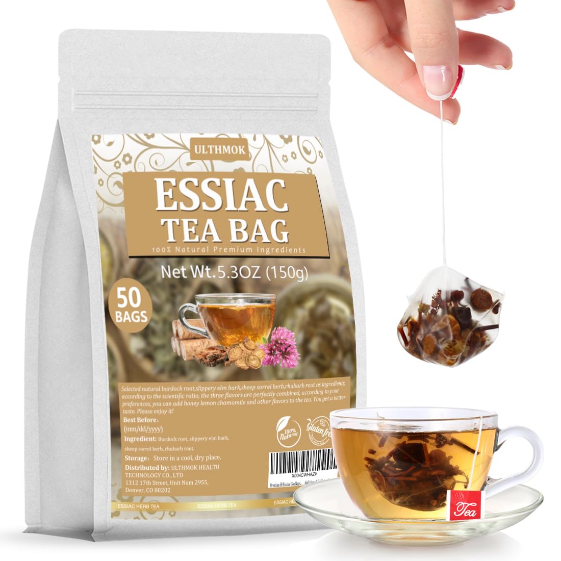 Premium 50 Essiac Tea Bags, Wellness Blend Tea, made with 100% Natural Ingredients, No Additives & Caffeine Free.