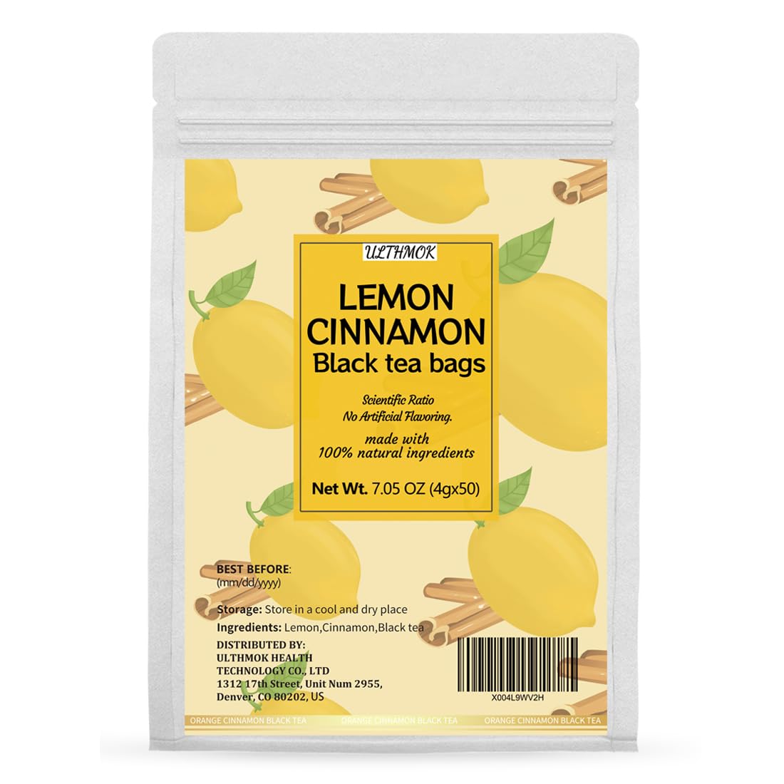 Premium 50 Lemon Hot Cinnamon Black Fruit Tea Bags, Made with 100% Natural Fruit & Herbs, No Additives & Caffeine Free.