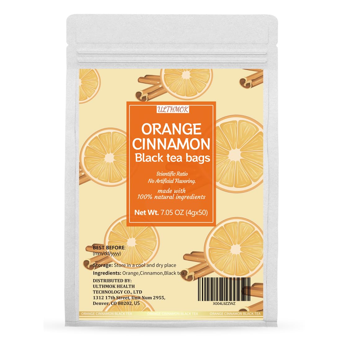 Premium 50 Oranges Hot Cinnamon Black Fruit Tea Bags, Made with 100% Natural Fruit & Herbs, No Additives & Caffeine Free.
