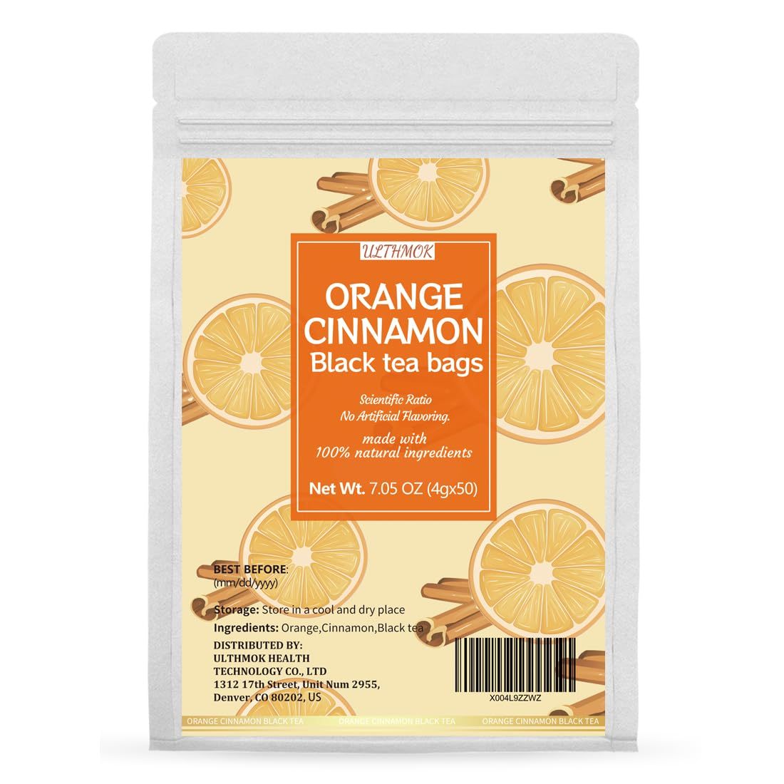Premium 50 Oranges Hot Cinnamon Black Fruit Tea Bags, Made with 100% Natural Fruit & Herbs, No Additives & Caffeine Free.