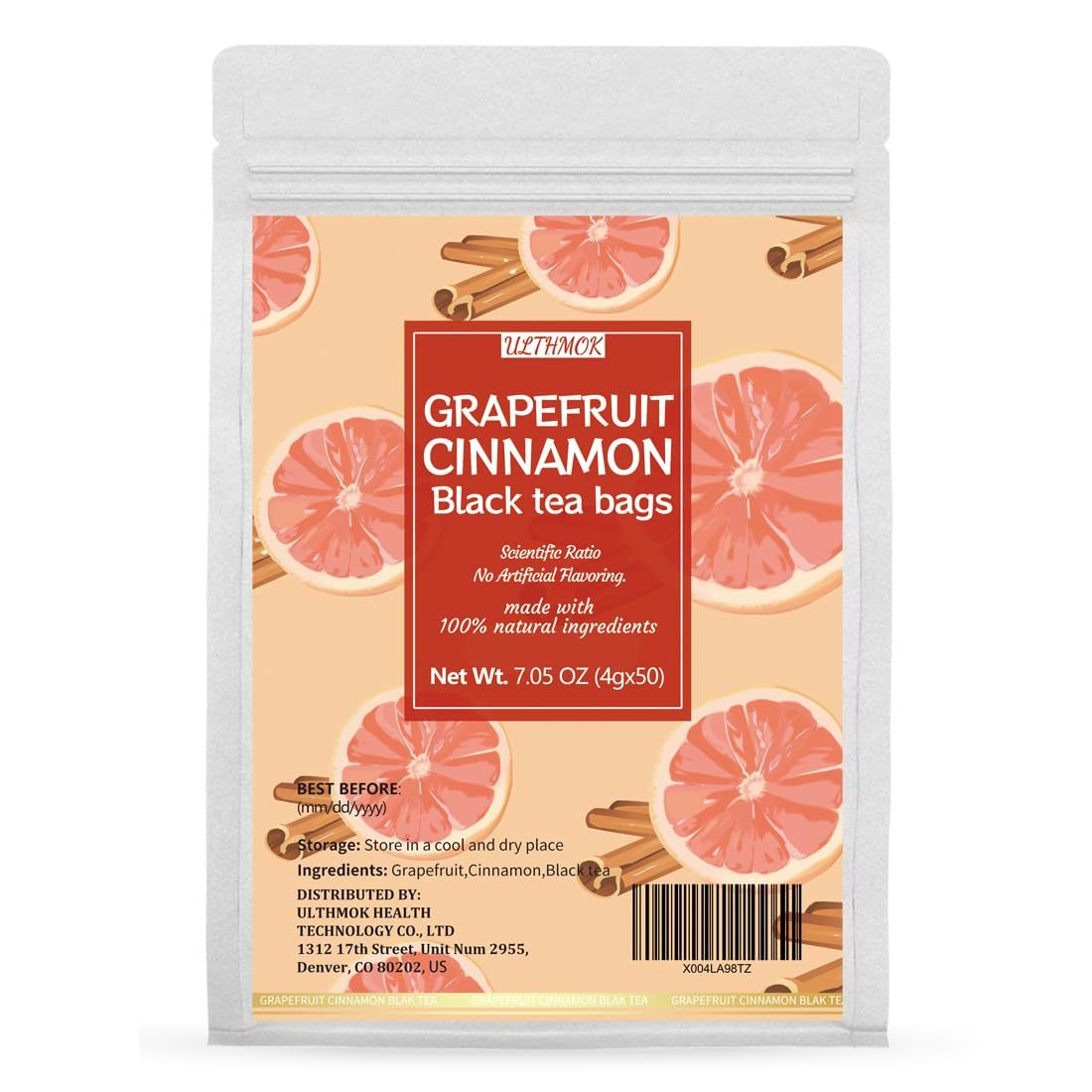 Premium 50 Grapefruit Hot Cinnamon Black Fruit Tea Bags, Made with 100% Natural Fruit & Herbs, No Additives & Caffeine Free.