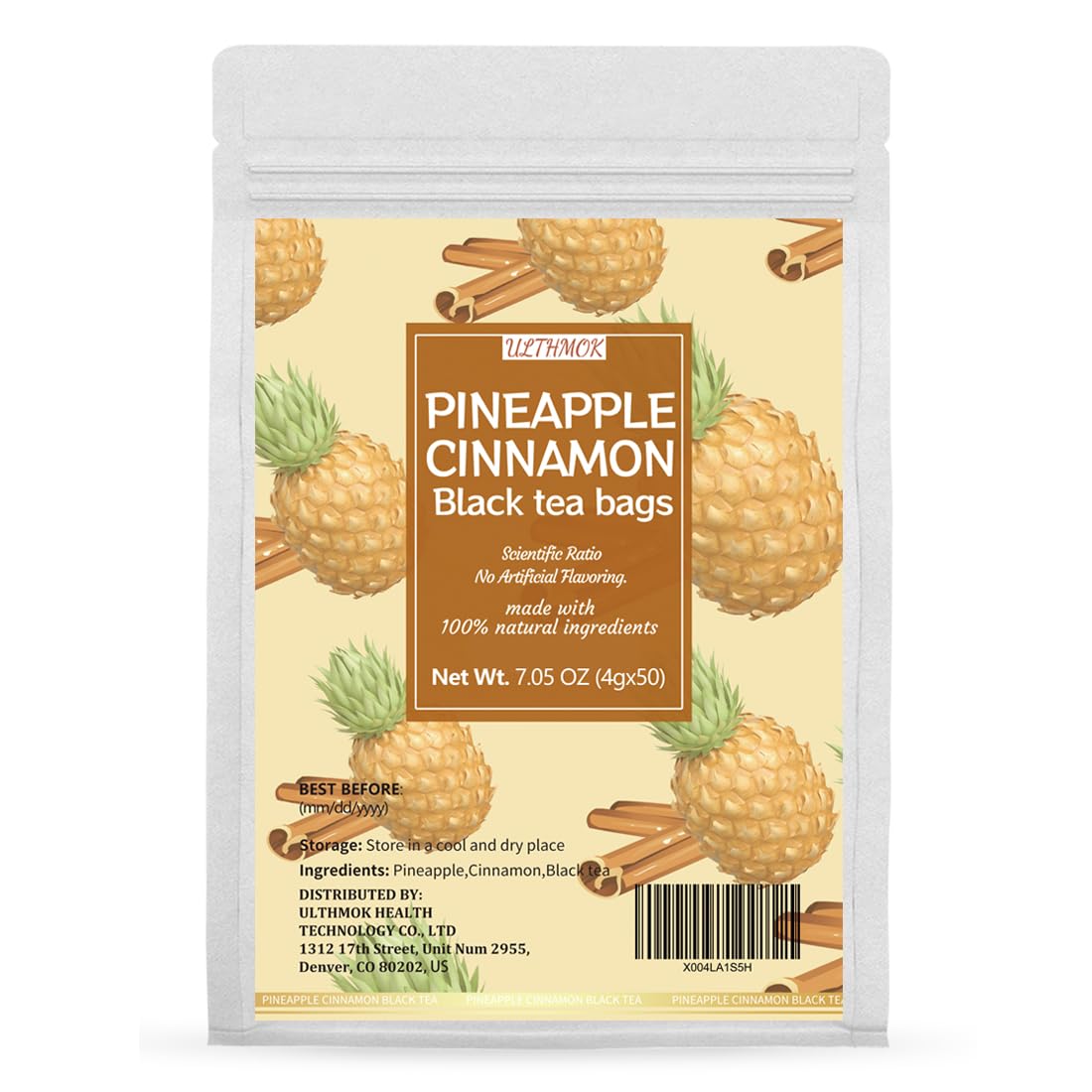Premium 50 Pineapple Hot Cinnamon Black Fruit Tea Bags, Made with 100% Natural Fruit & Herbs, No Additives & Caffeine Free.