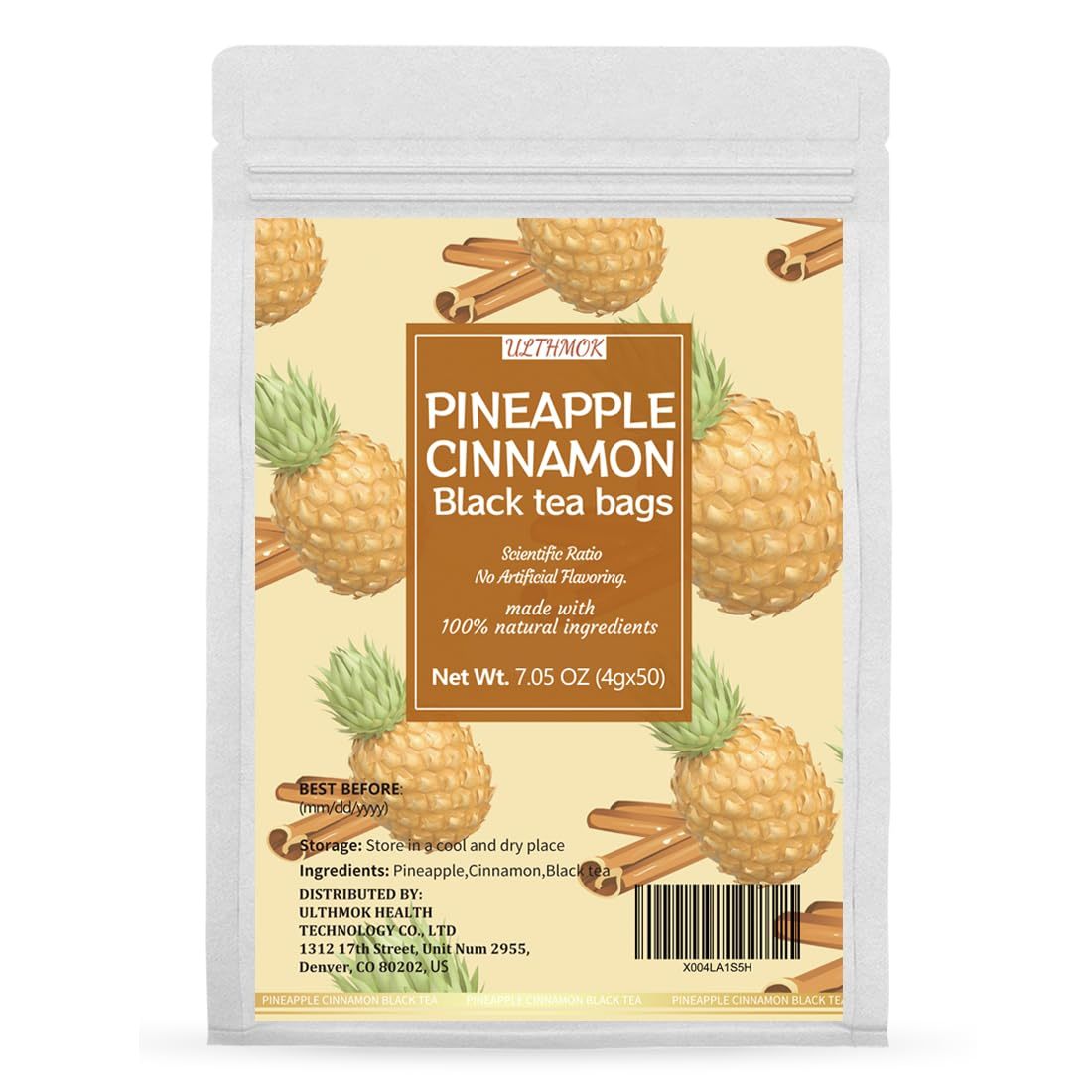 Premium 50 Pineapple Hot Cinnamon Black Fruit Tea Bags, Made with 100% Natural Fruit & Herbs, No Additives & Caffeine Free.