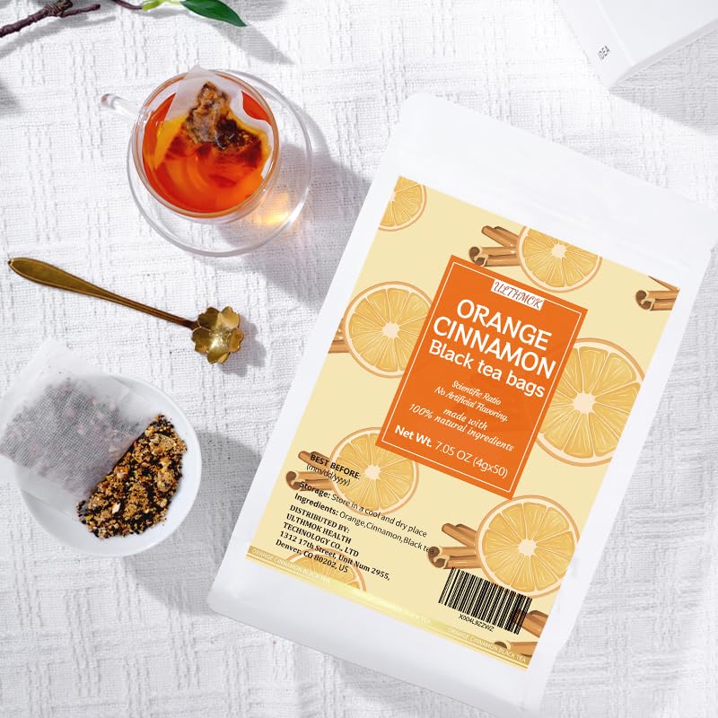 Premium 50 Oranges Hot Cinnamon Black Fruit Tea Bags, Made with 100% Natural Fruit & Herbs, No Additives & Caffeine Free.