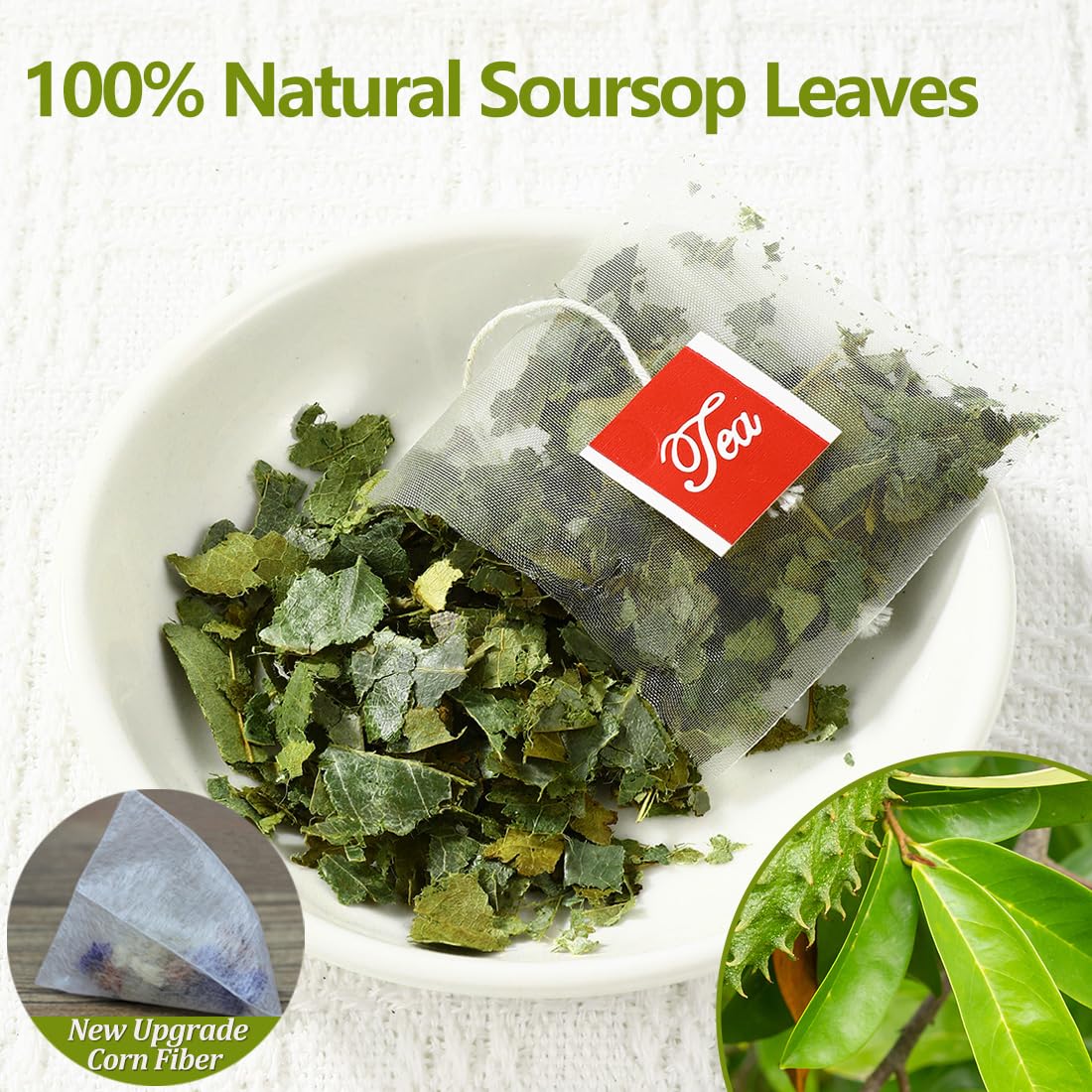 Premium 60 Soursop Tea Bags, Made with 100% Natural Graviola Leaves, Hoja Guanabana Tea, No Additives & Caffeine Free.