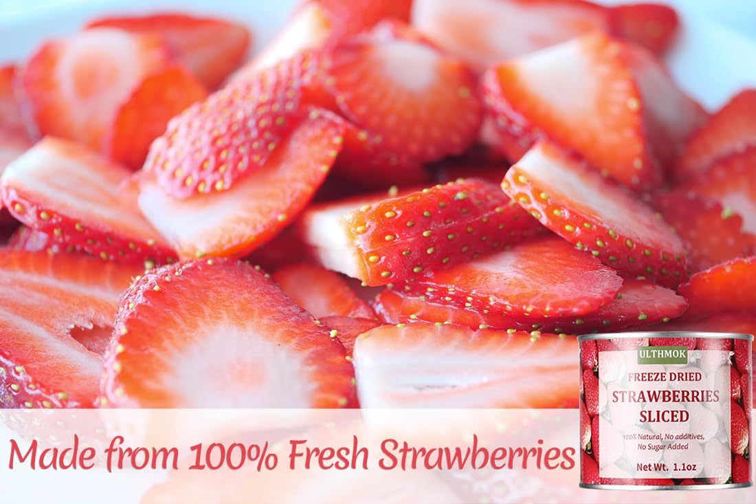 Premium Freeze Dried Strawberries Slices 1.1OZ /30g,1 Ingredient, Made with 100% Natural Strawberries,No Sugar Added & No Additives.