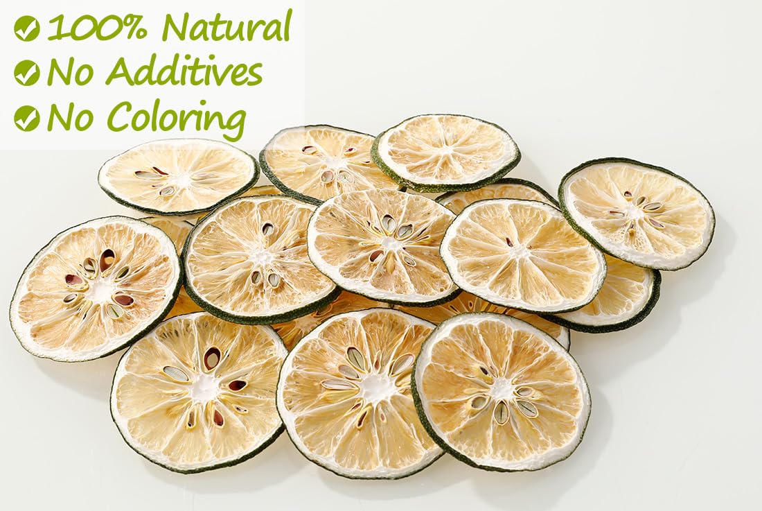 Selected Dried Lime Slices 3 Oz/85g,100% Natural Dehydrated Limes Lemon Slices for Cake Decoration & Cocktail Garnish,No Additives & No Sugar Added.