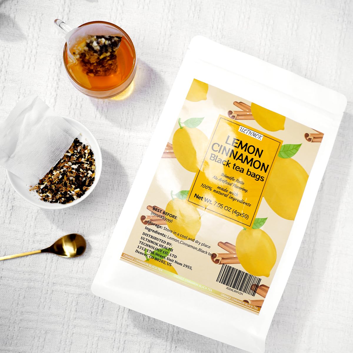 Premium 50 Lemon Hot Cinnamon Black Fruit Tea Bags, Made with 100% Natural Fruit & Herbs, No Additives & Caffeine Free.