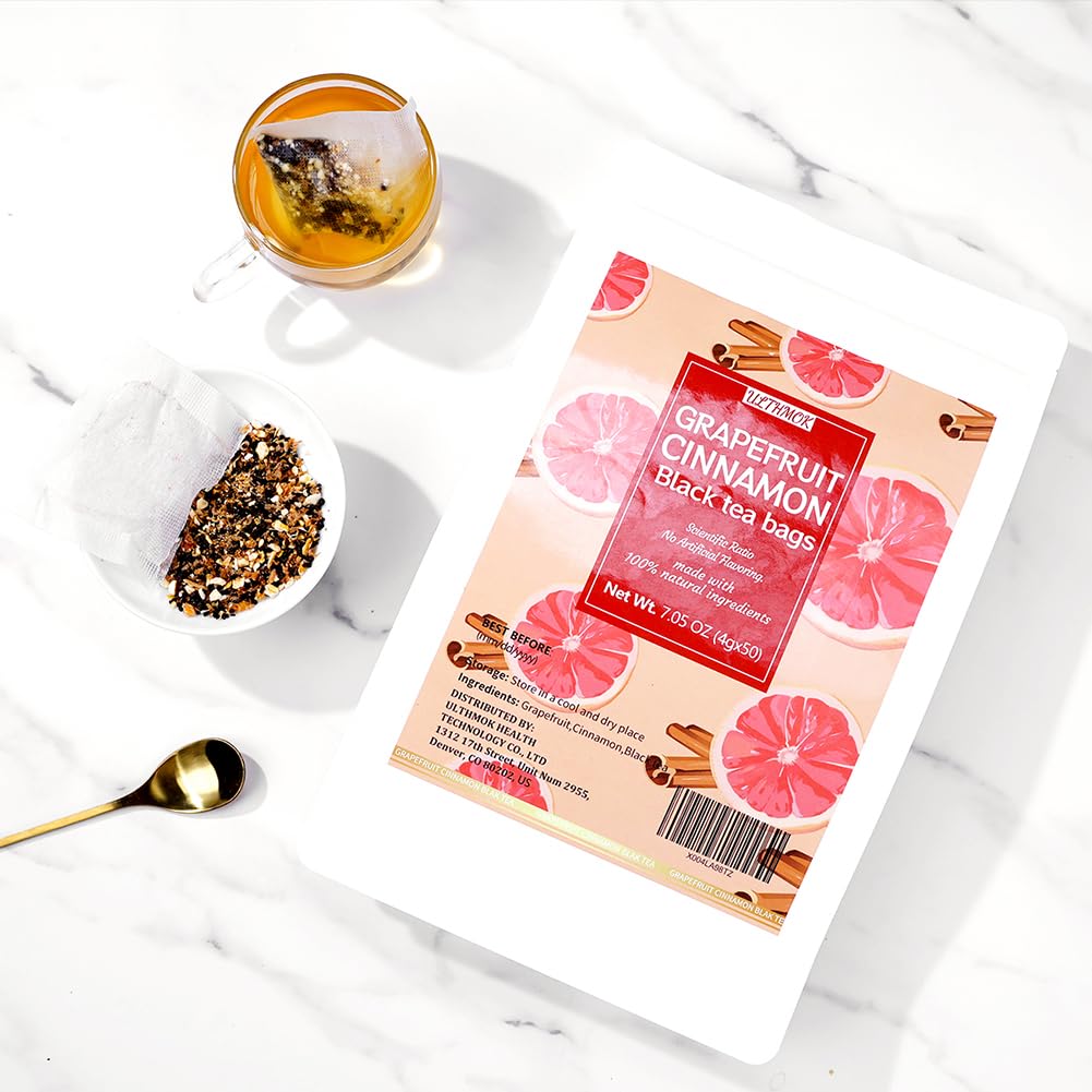 Premium 50 Grapefruit Hot Cinnamon Black Fruit Tea Bags, Made with 100% Natural Fruit & Herbs, No Additives & Caffeine Free.