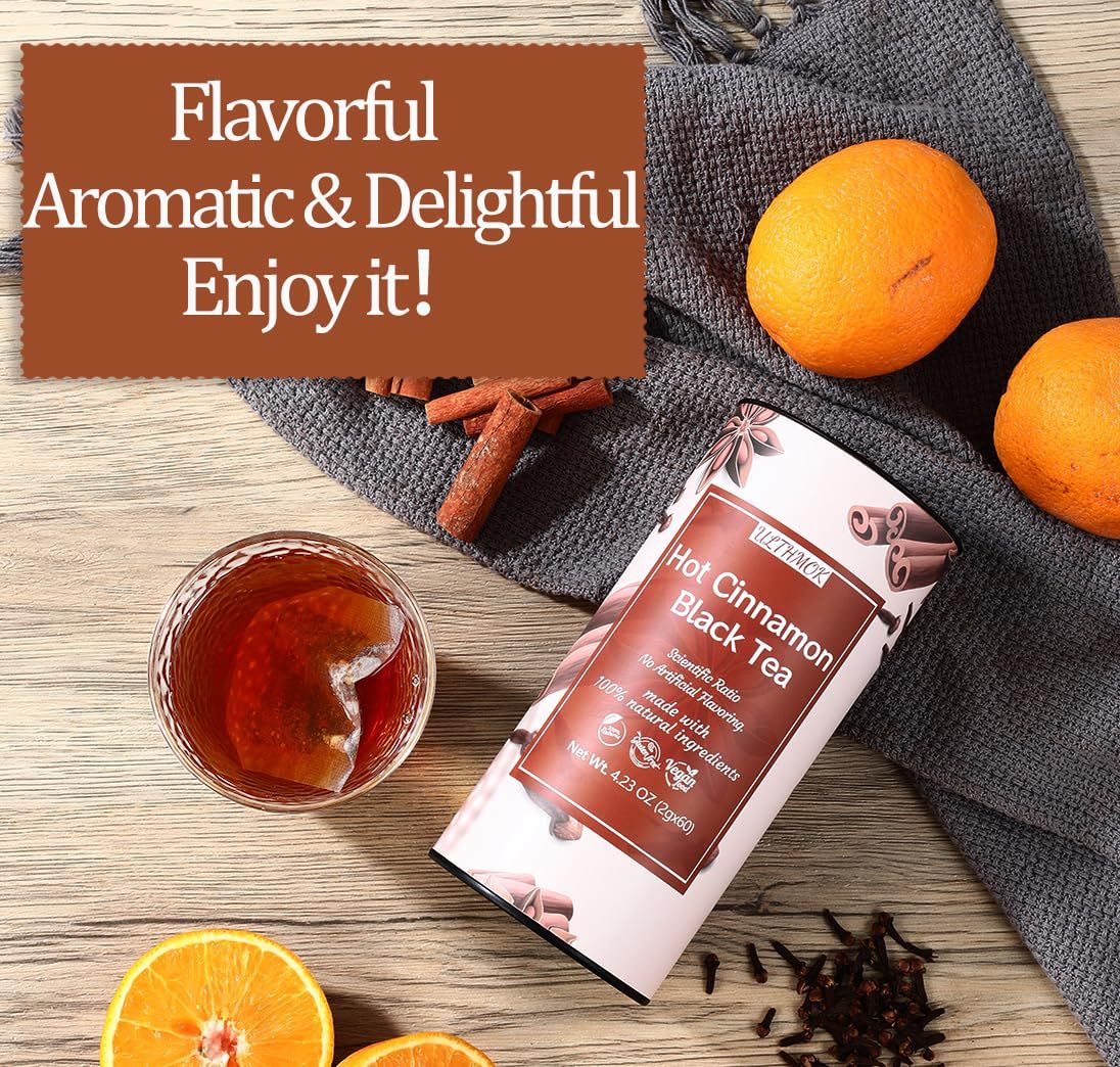 60 Premium Cinnamon Black Tea, 4.23OZ (120g), 100% Natural & No Additives.
