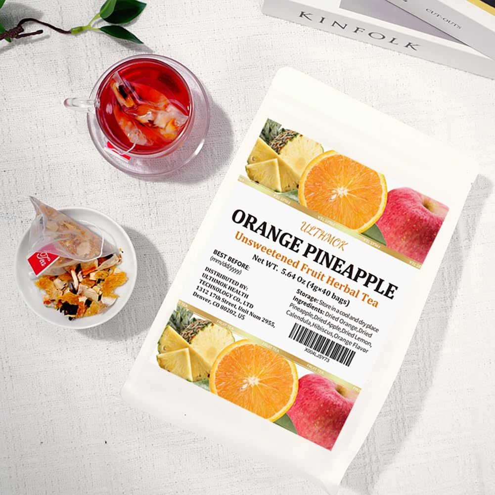 Premium 50 Orange Pineapple Fruit Tea Bags, Made with 100% Natura Fruit & Herbs, No Additives & Caffeine Free & No Sugar Added.