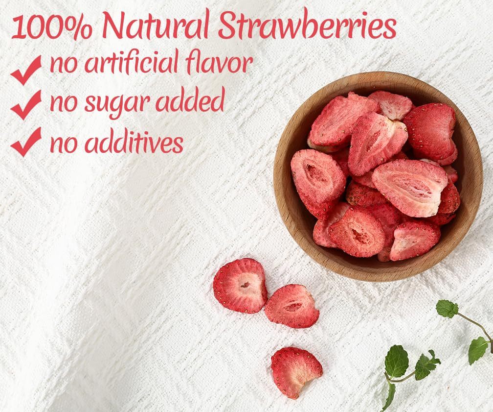 Premium Freeze Dried Strawberries Slices 1.1OZ /30g,1 Ingredient, Made with 100% Natural Strawberries,No Sugar Added & No Additives.