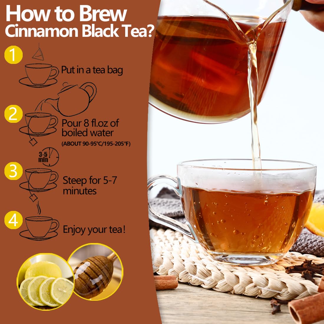 60 Premium Cinnamon Black Tea, 4.23OZ (120g), 100% Natural & No Additives.