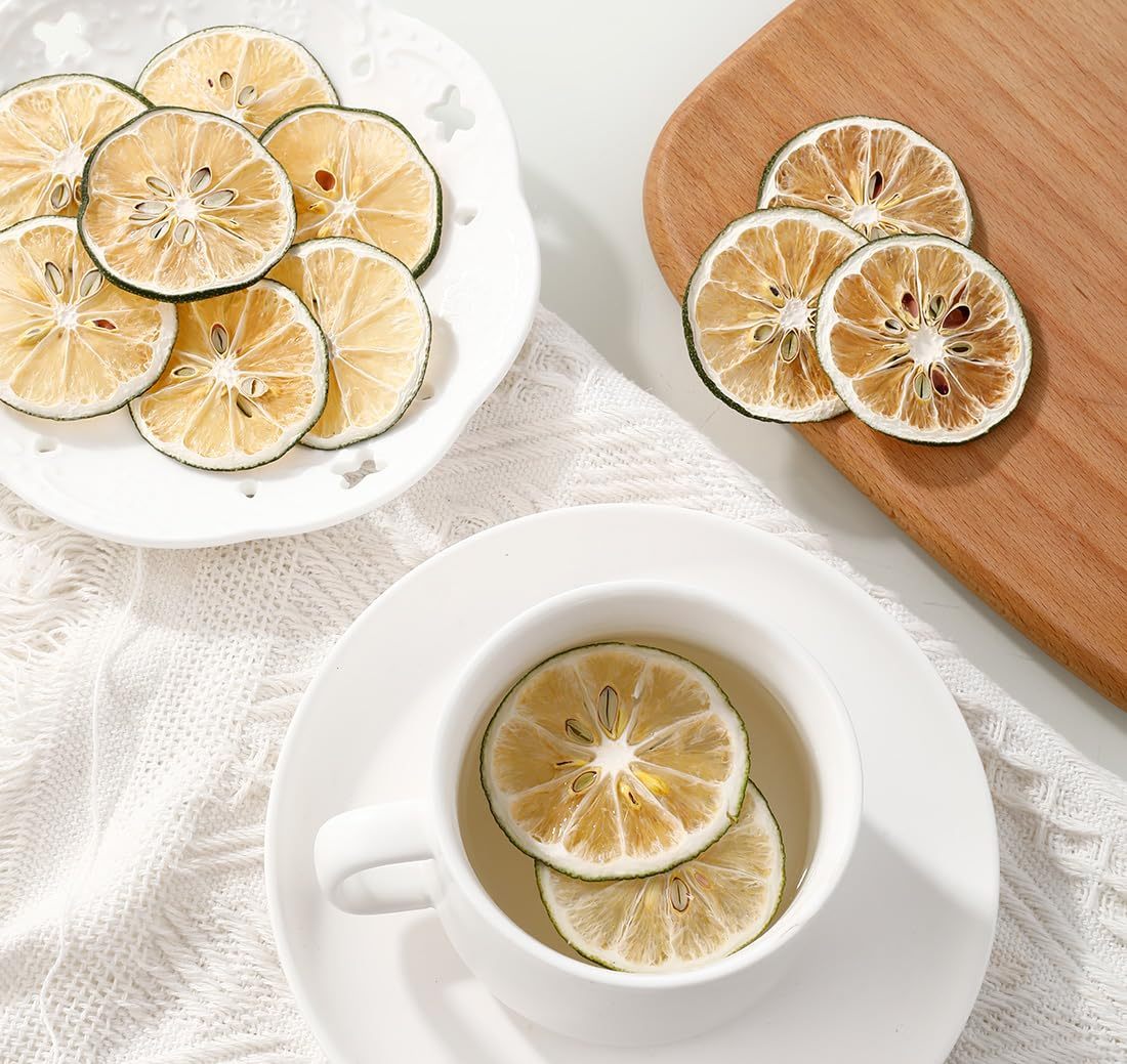 Selected Dried Lime Slices 3 Oz/85g,100% Natural Dehydrated Limes Lemon Slices for Cake Decoration & Cocktail Garnish,No Additives & No Sugar Added.