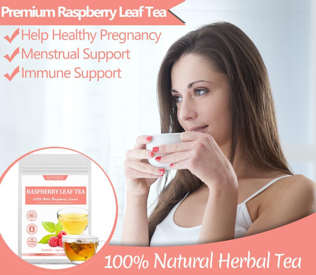 Premium 50 Red Raspberry Leaf Tea Bags, Made with 100% Natural Red Raspberry Leaves,Natural Pregnancy & Help Childbirth & Support Menstrual, No Additives & Caffeine Free.