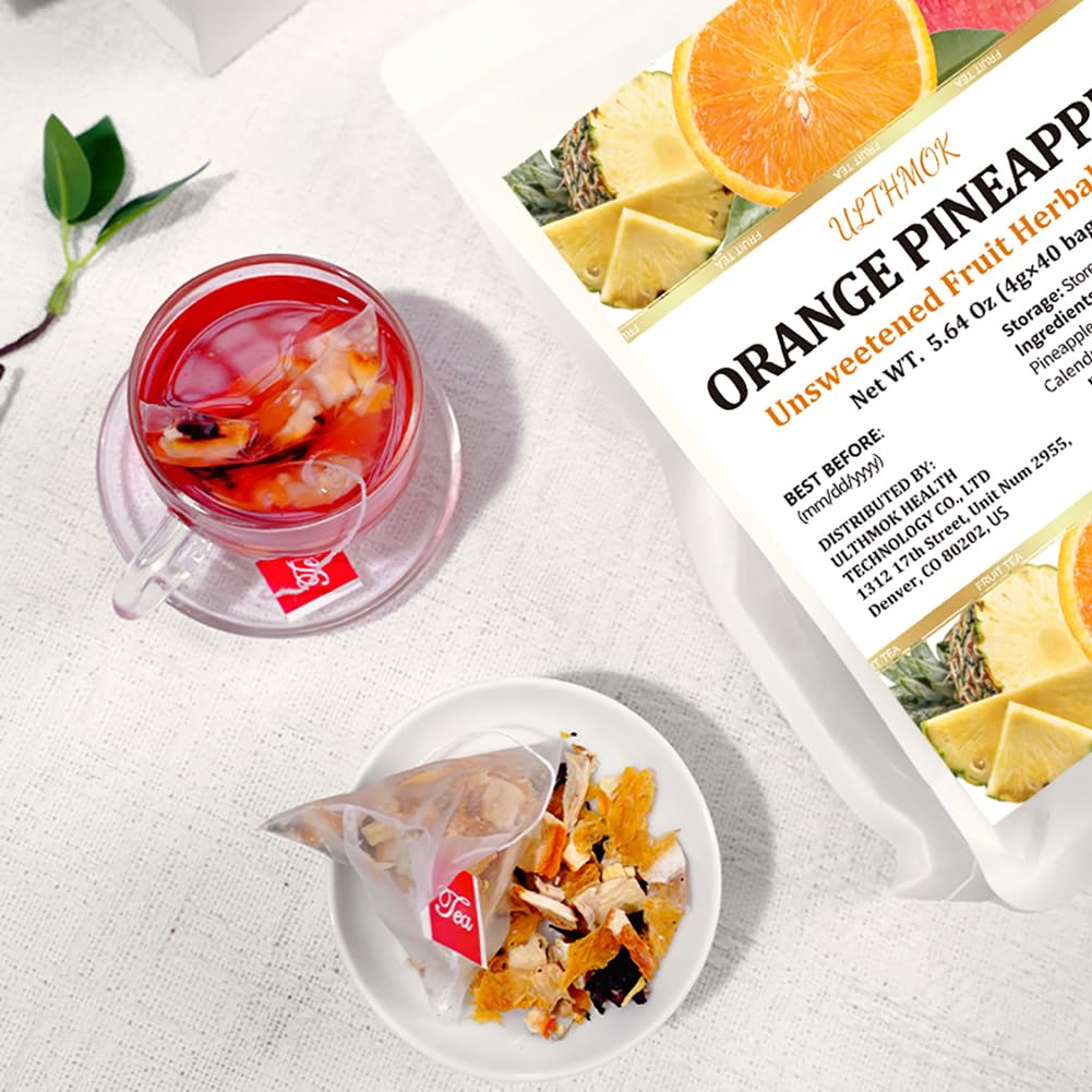 Premium 50 Orange Pineapple Fruit Tea Bags, Made with 100% Natura Fruit & Herbs, No Additives & Caffeine Free & No Sugar Added.