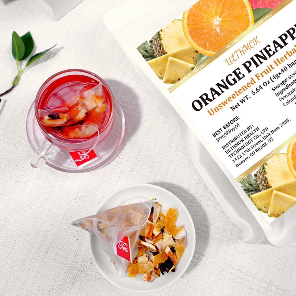 Premium 50 Orange Pineapple Fruit Tea Bags, Made with 100% Natura Fruit & Herbs, No Additives & Caffeine Free & No Sugar Added.