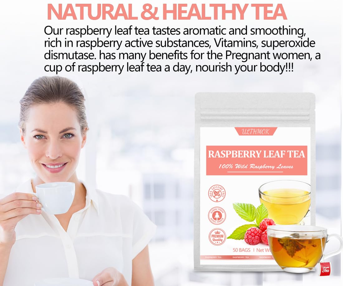 Premium 50 Red Raspberry Leaf Tea Bags, Made with 100% Natural Red Raspberry Leaves,Natural Pregnancy & Help Childbirth & Support Menstrual, No Additives & Caffeine Free.