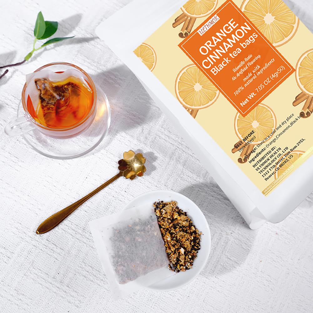 Premium 50 Oranges Hot Cinnamon Black Fruit Tea Bags, Made with 100% Natural Fruit & Herbs, No Additives & Caffeine Free.